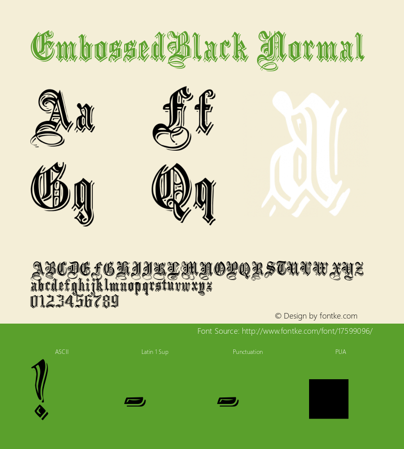 EmbossedBlack Normal 1.000 Font Sample