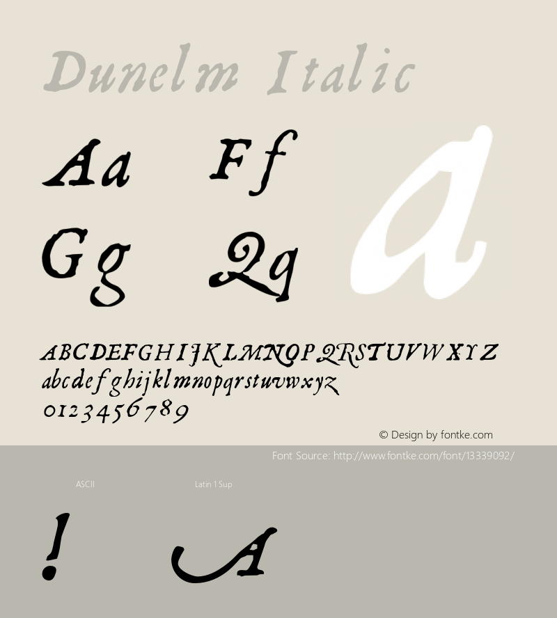 Dunelm Italic Version 1.000;PS 001.000;hotconv 1.0.38 Font Sample