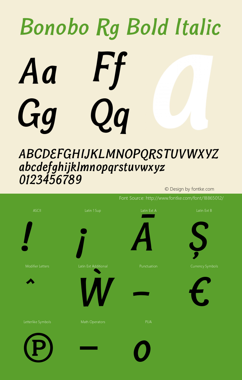 Bonobo Rg Bold Italic Version 2.000 Font Sample