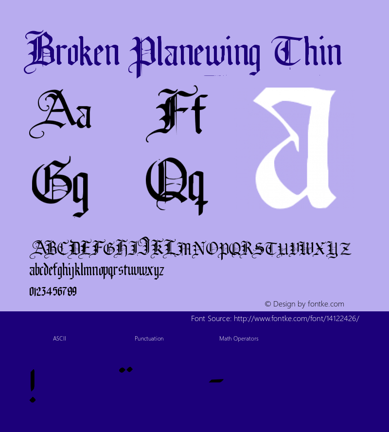 Broken Planewing Thin Version 2001; 1.0, Fontex200 Font Sample