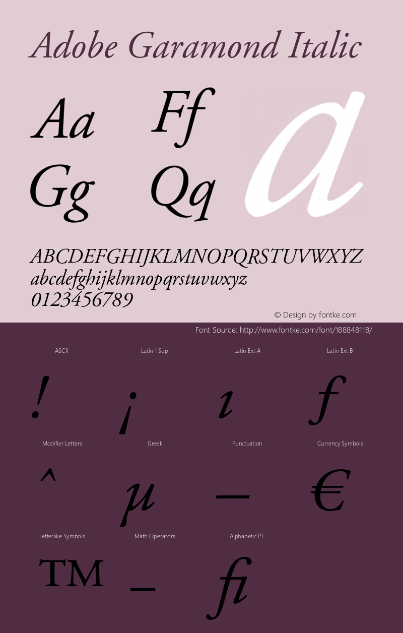 Adobe Garamond Italic Version 001.003图片样张