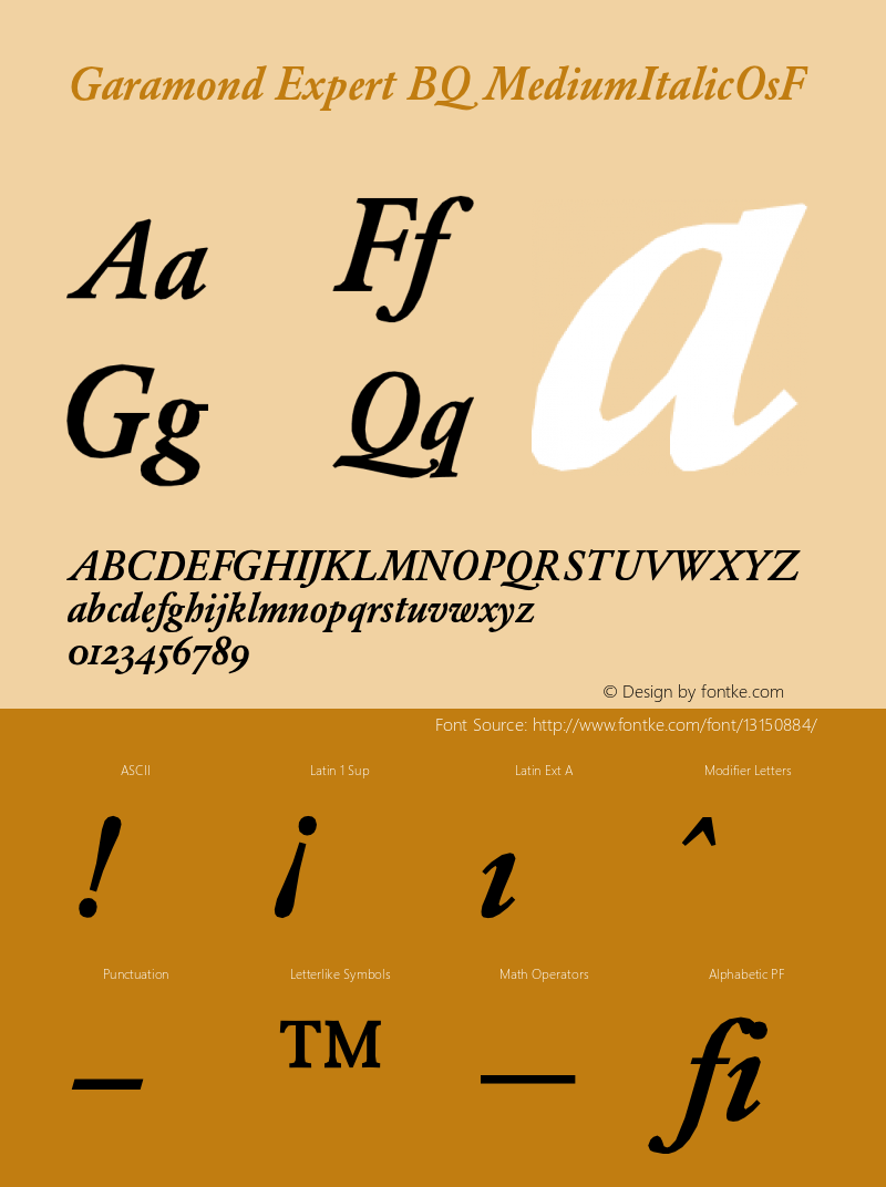 Garamond Expert BQ MediumItalicOsF Version 001.000 Font Sample