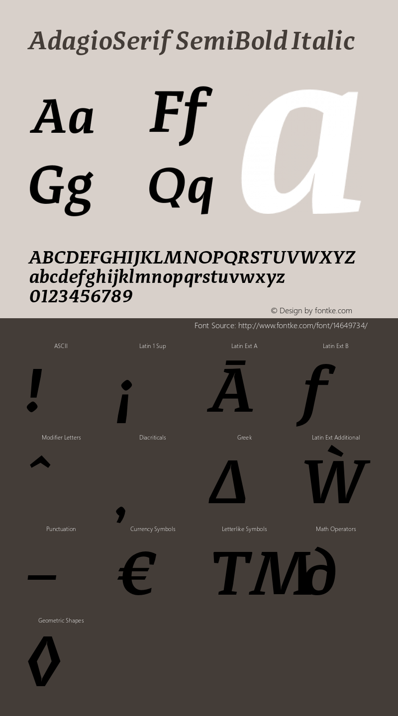 AdagioSerif SemiBold Italic Version 1.000 Font Sample