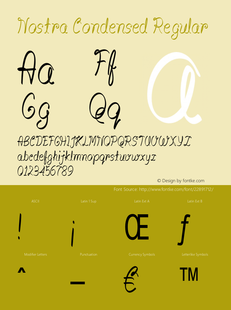 Nostra-CondensedRegular Version 1.000 Font Sample