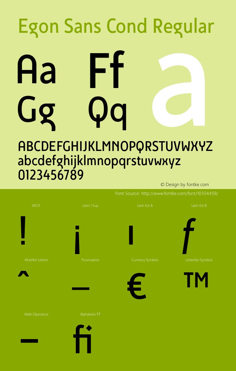 Egon Sans Cond Regular Version 1.000 2007 initial release Font Sample