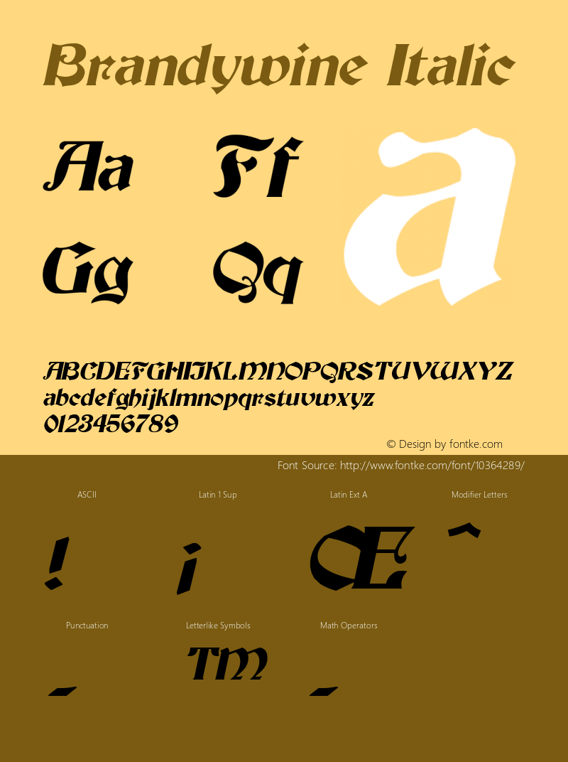 Brandywine Italic 1.0/1995: 2.0/2001 Font Sample