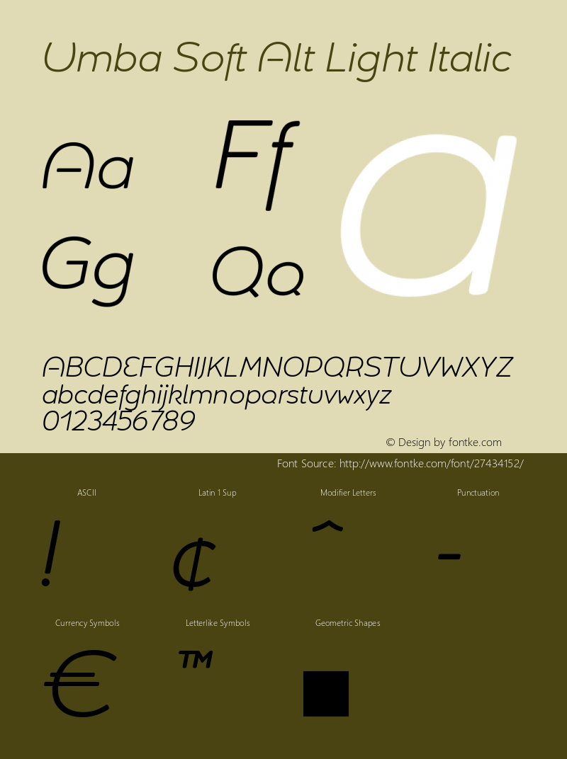 Umba Soft Alt Light Italic Version 2.010;PS 002.010;hotconv 1.0.88;makeotf.lib2.5.64775 Font Sample