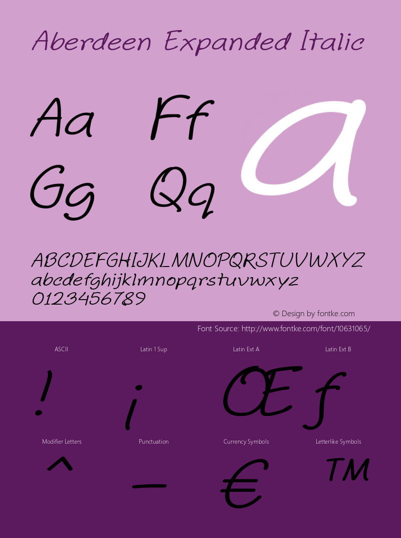 Aberdeen Expanded Italic Version 1.00 October 26, 2014, initial release Font Sample