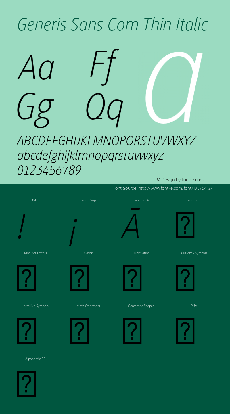Generis Sans Com Thin Italic Version 1.01 Font Sample