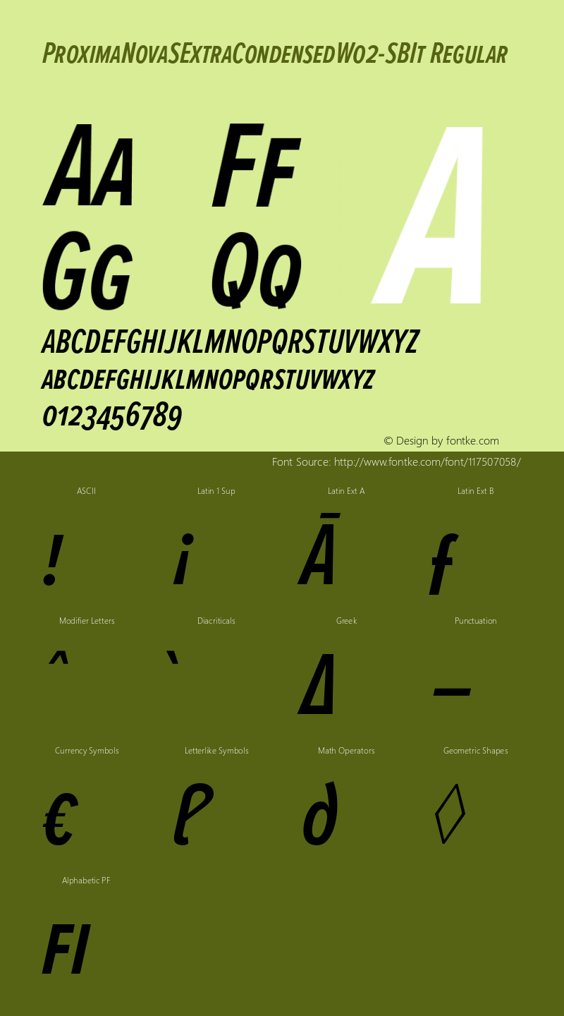 ProximaNovaSExtraCondensedW02SBIt Version 3.50 Font Sample