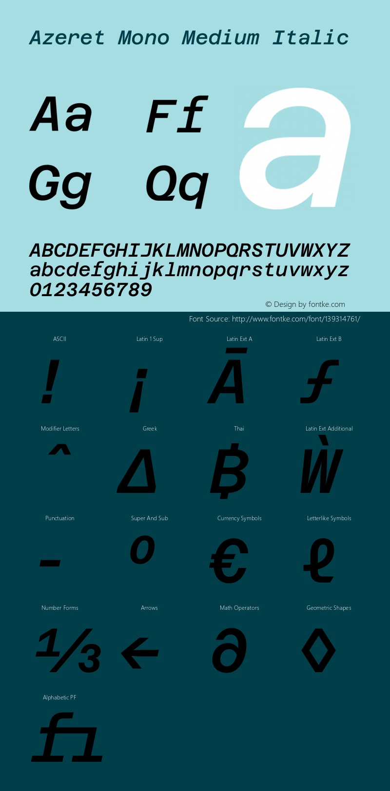 Azeret Mono Medium Italic Version 1.000; Glyphs 3.0.3, build 3074 Font Sample