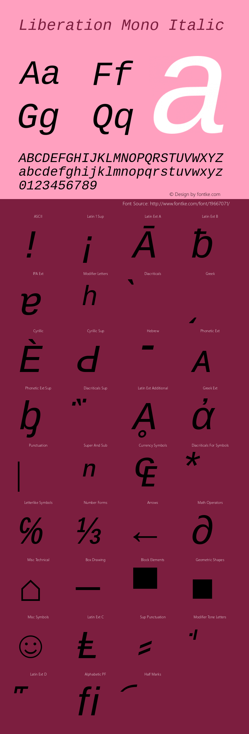 Liberation Mono Italic Version 2.00.1 Font Sample