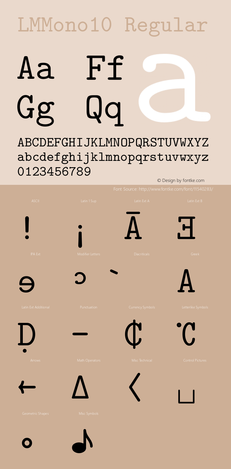 LMMono10 Regular Version 2.004 Font Sample