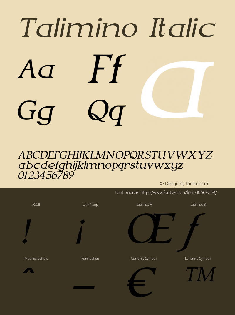 Talimino Italic Version 1.000 Font Sample