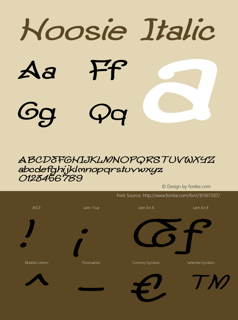 Hoosie Italic Version 1.000 Font Sample