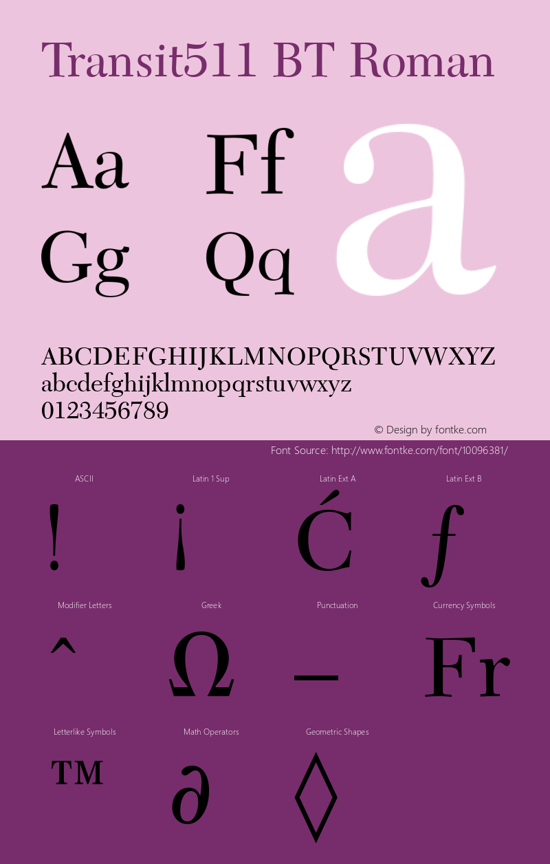 Transit511 BT Roman Version 2.001 mfgpctt 4.4 Font Sample