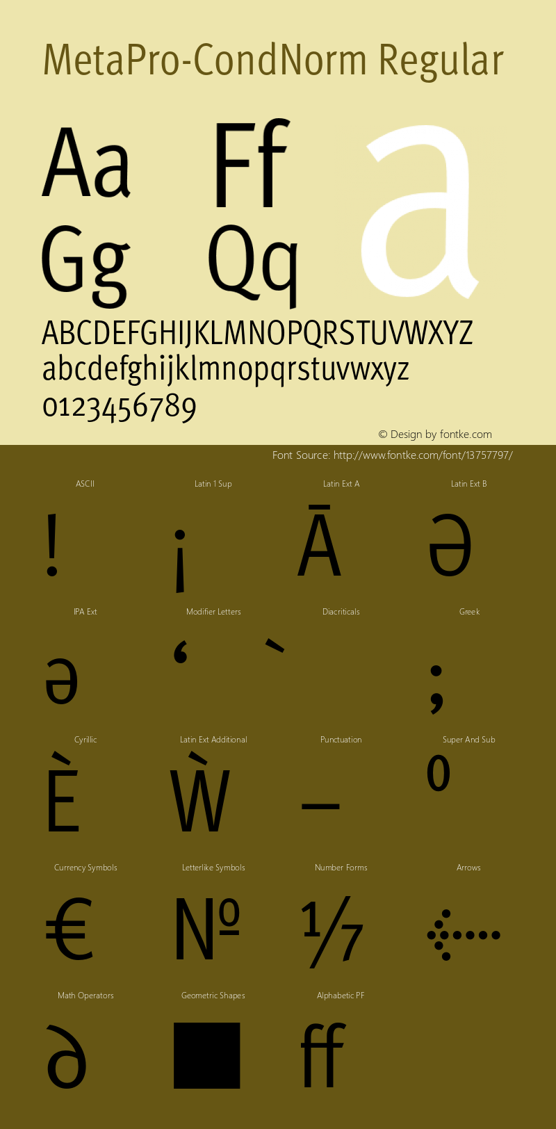 MetaPro-CondNorm Regular Version 7.504; 2006; Build 1010 Font Sample