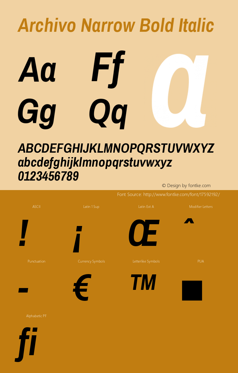 Archivo Narrow Bold Italic 1.002 Font Sample