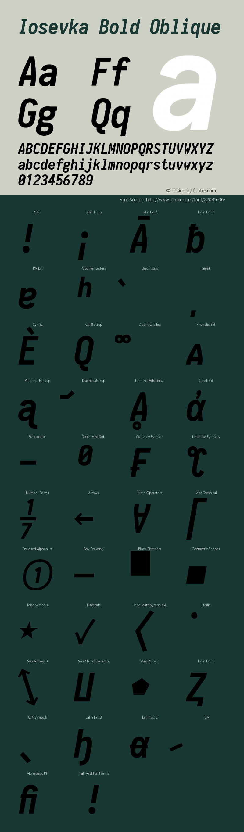 Iosevka Bold Oblique 1.13.0; ttfautohint (v1.6) Font Sample