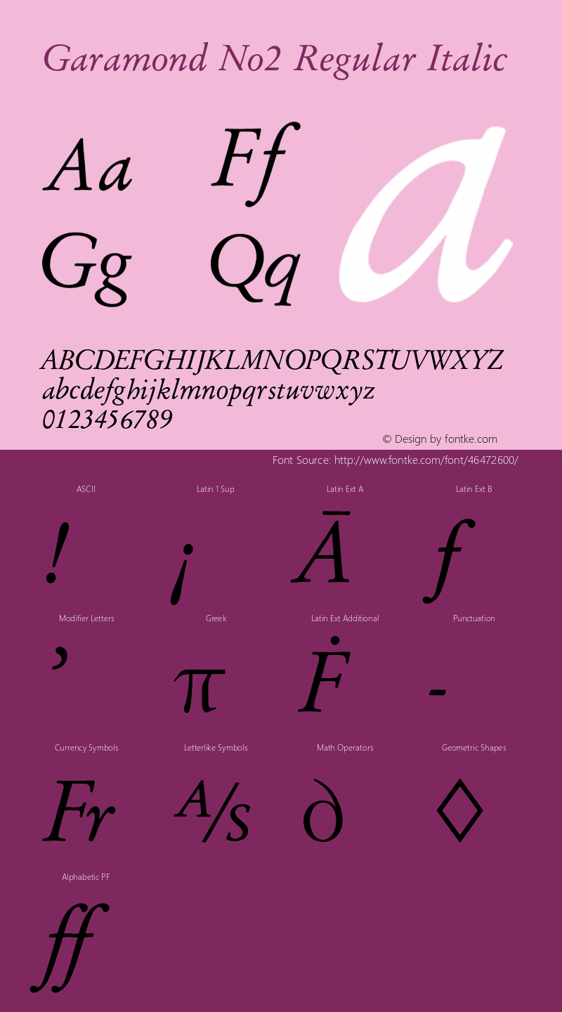 GaramondNo2-RegIta Version 1.000;PS 1.00;hotconv 1.0.57;makeotf.lib2.0.21895 Font Sample