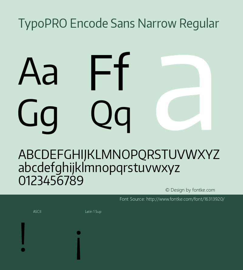 TypoPRO Encode Sans Narrow Regular Version 1.000; ttfautohint (v1.00) -l 8 -r 50 -G 200 -x 14 -D latn -f none -w G Font Sample