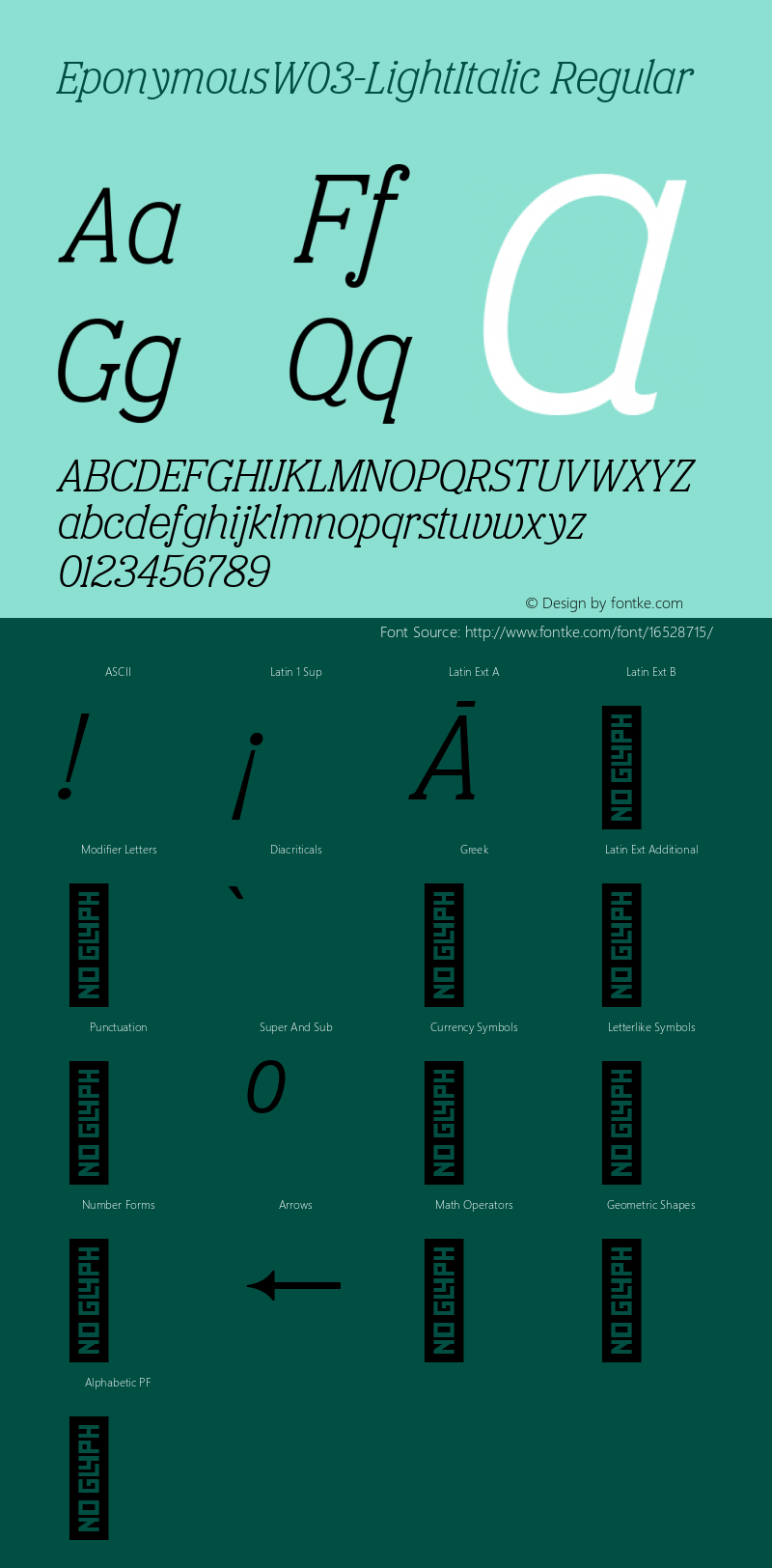 EponymousW03-LightItalic Regular Version 1.10 Font Sample