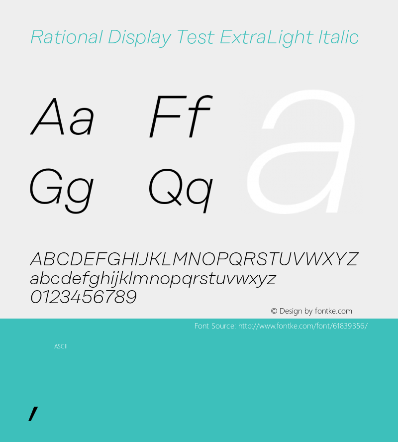 Rational Display Test ExtraLight Italic Version 1.000;PS 001.000;hotconv 1.0.88;makeotf.lib2.5.64775 Font Sample