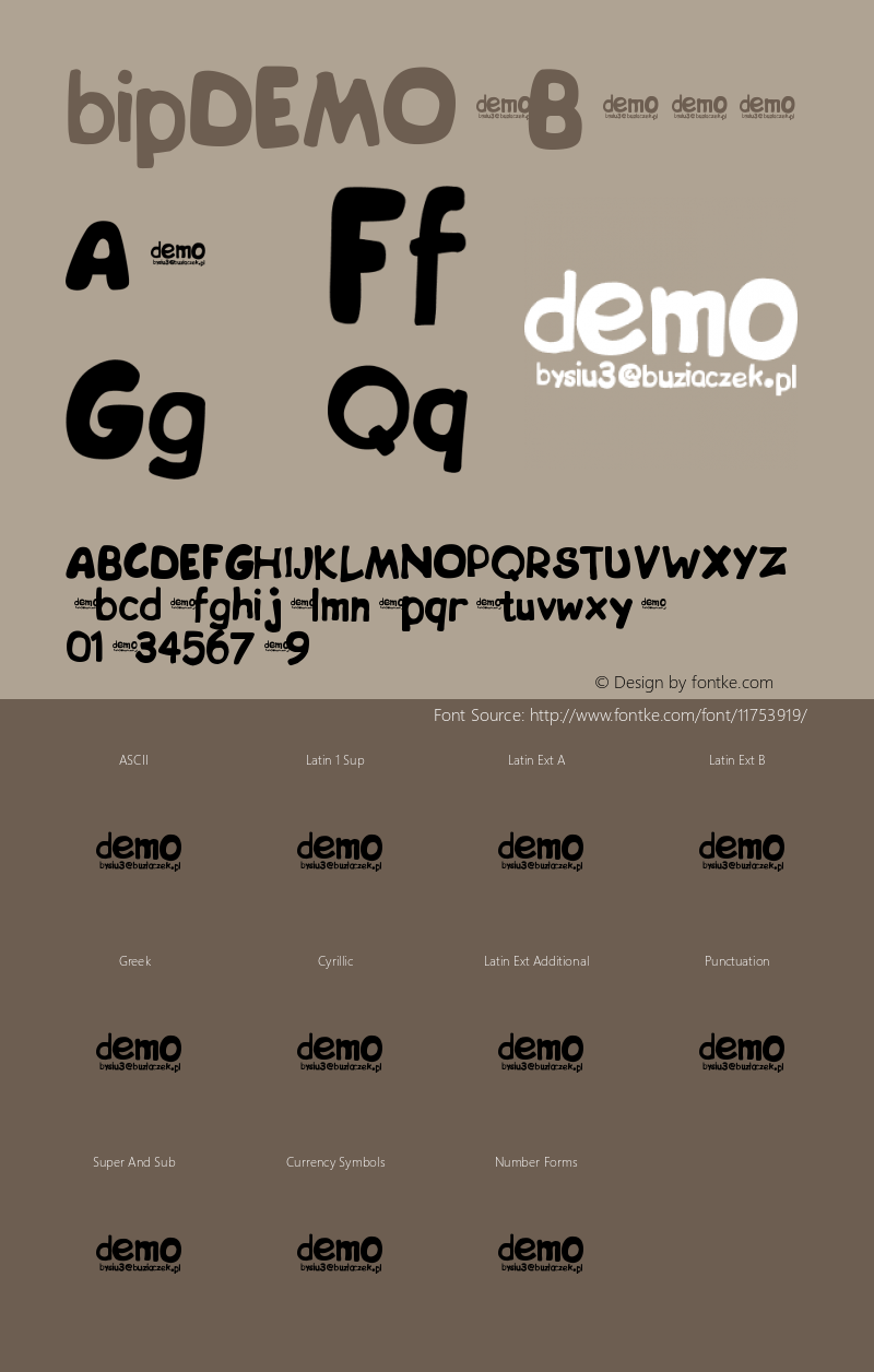 bipDEMO Book Version 1.00 January 23, 200 Font Sample