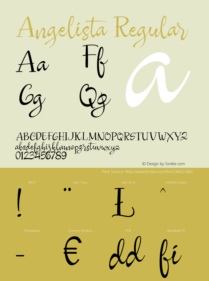 Angelista Regular Version 1.000 Font Sample