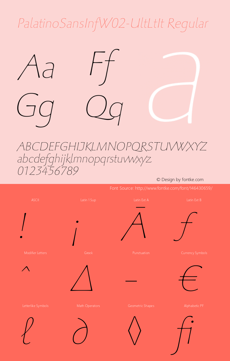 Palatino Sans Inf W02 UltLtIt Version 1.00 Font Sample