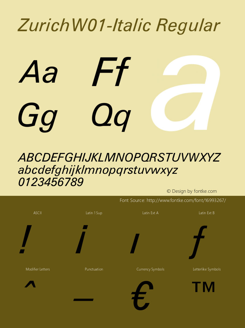 ZurichW01-Italic Regular Version 1.00 Font Sample