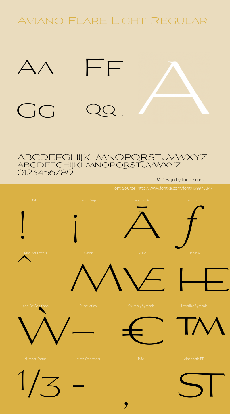 Aviano Flare Light Regular Version 1.10 Font Sample