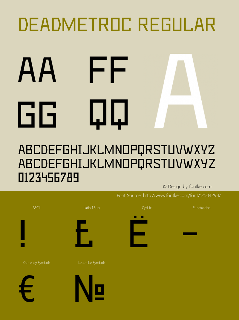 DeadMetroC Regular OTF 1.0;PS 001.000;Core 116;AOCW 1.0 161 Font Sample