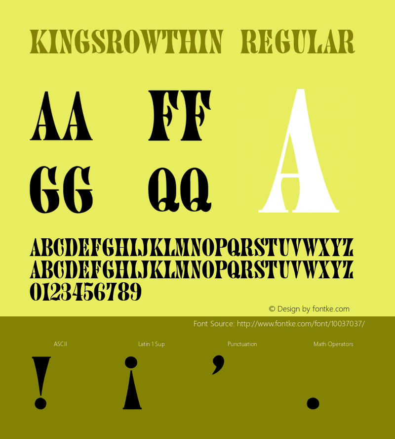 KingsrowThin Regular Unknown Font Sample