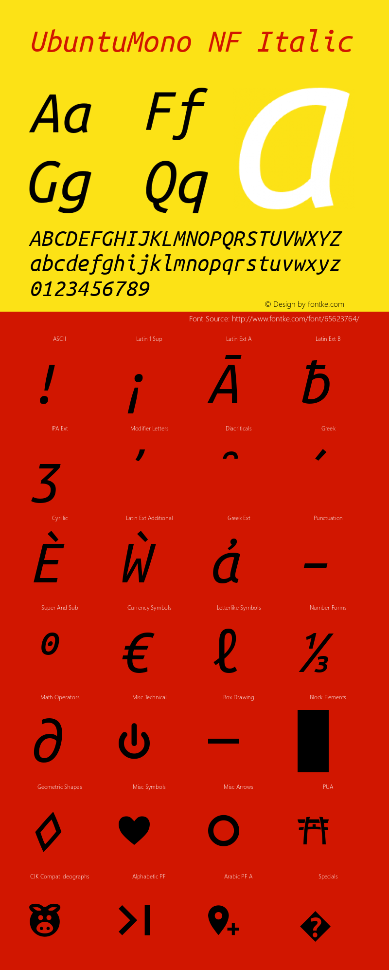 Ubuntu Mono Italic Nerd Font Complete Mono Windows Compatible Version 0.80 Font Sample