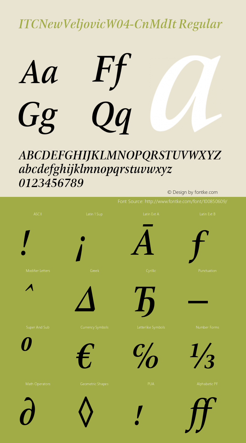 ITC New Veljovic W04 Cn Md It Version 1.00 Font Sample