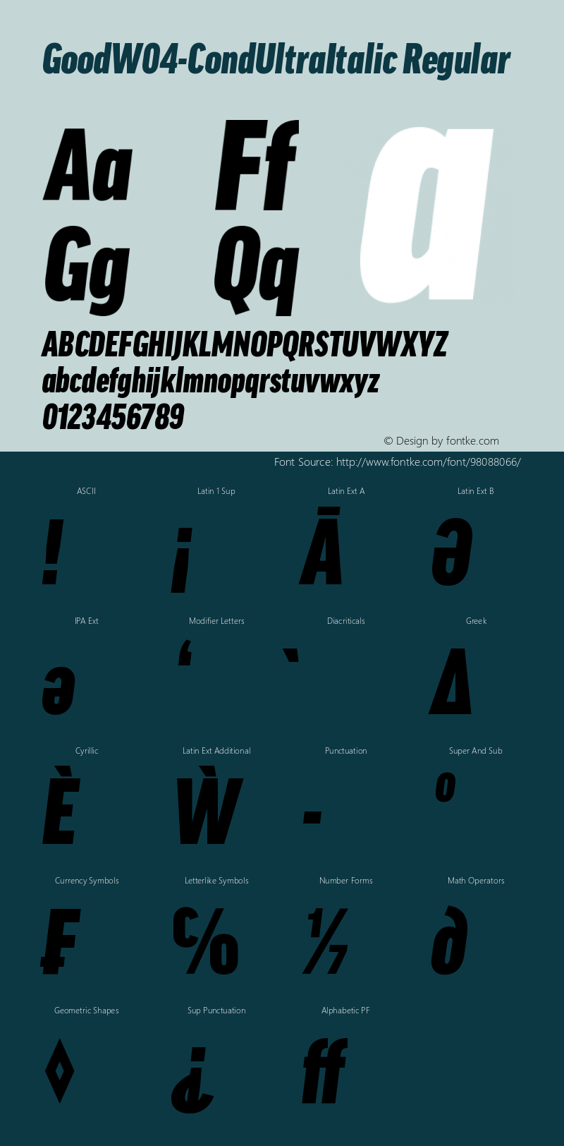 Good W04 Cond Ultra Italic Version 7.504 Font Sample