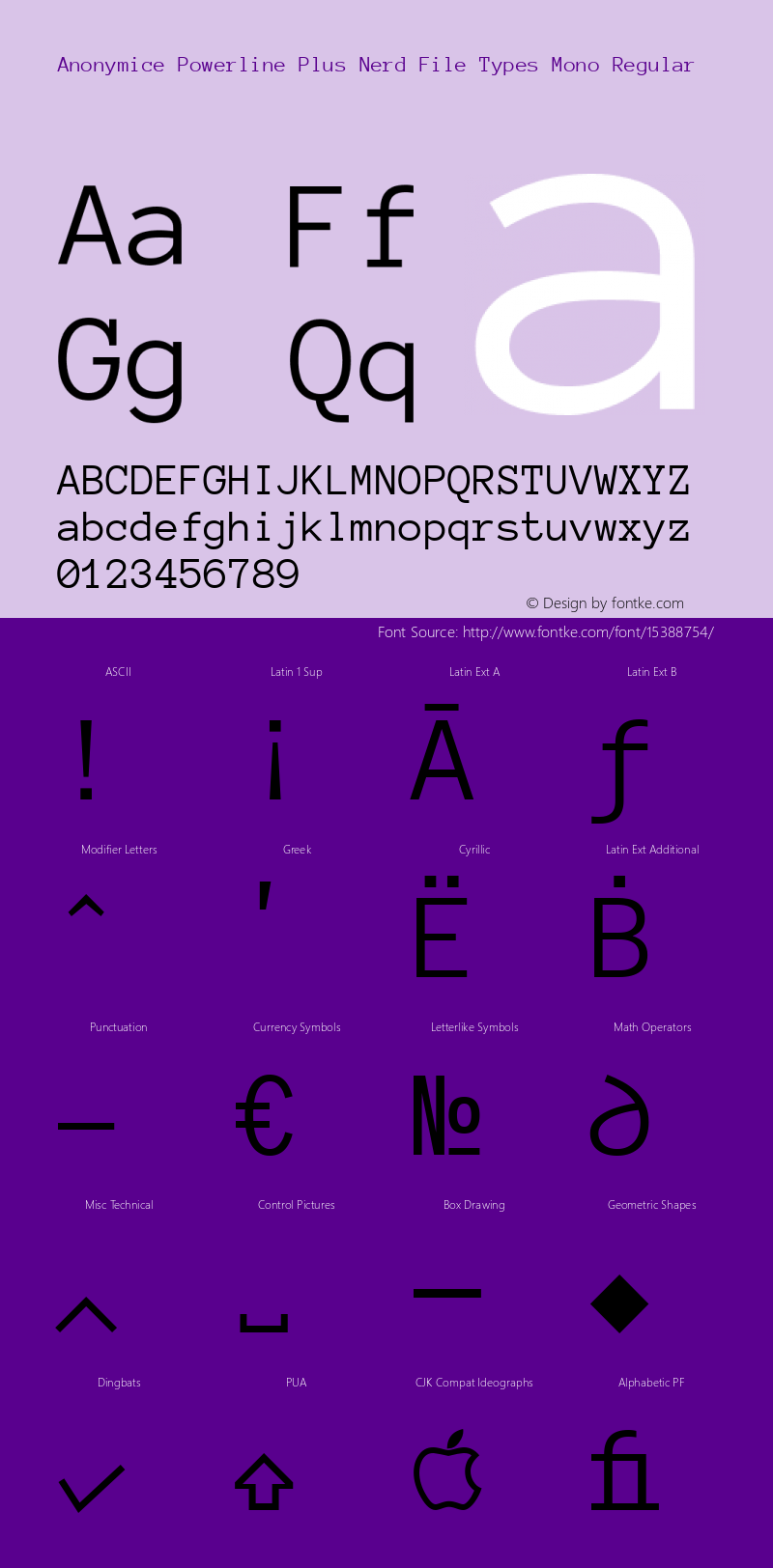 Anonymice Powerline Plus Nerd File Types Mono Regular Version 1.002 Font Sample