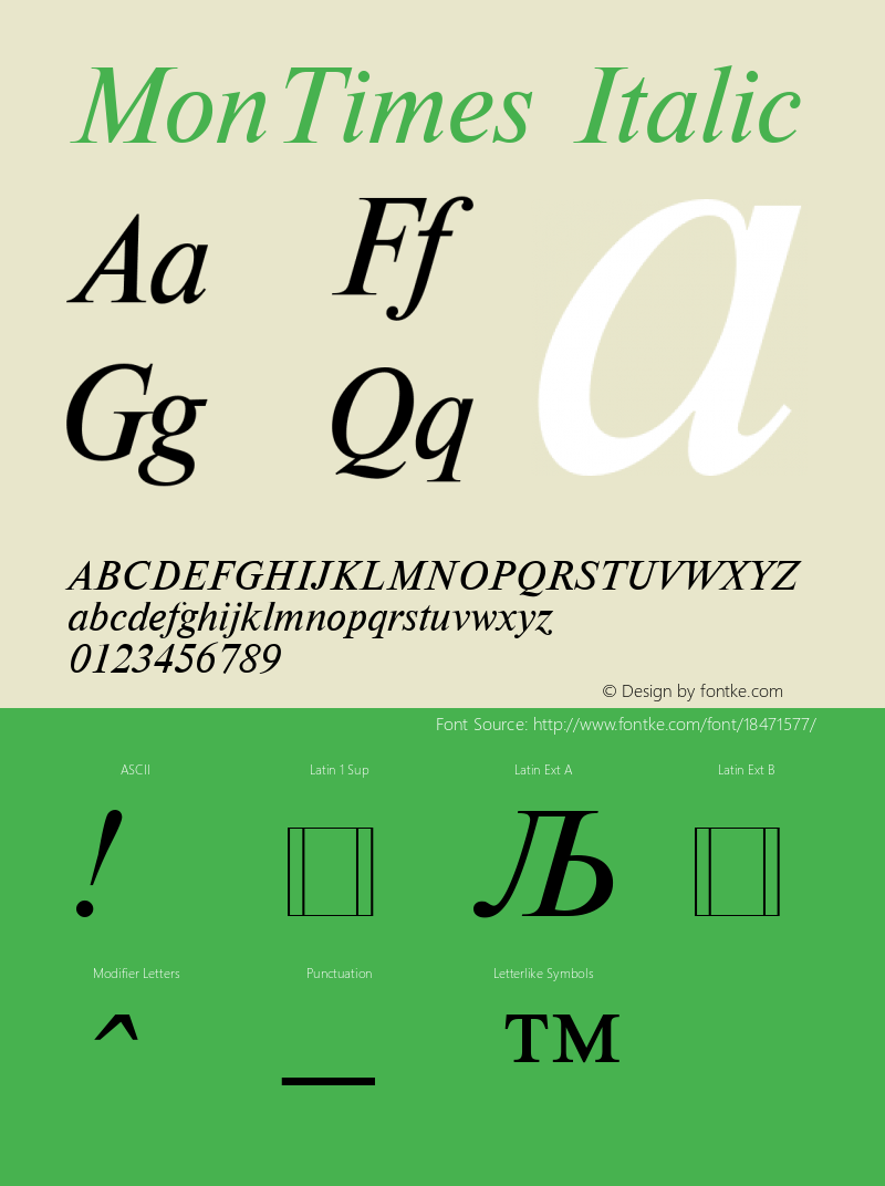 MonTimes Italic Version 1.0 Font Sample