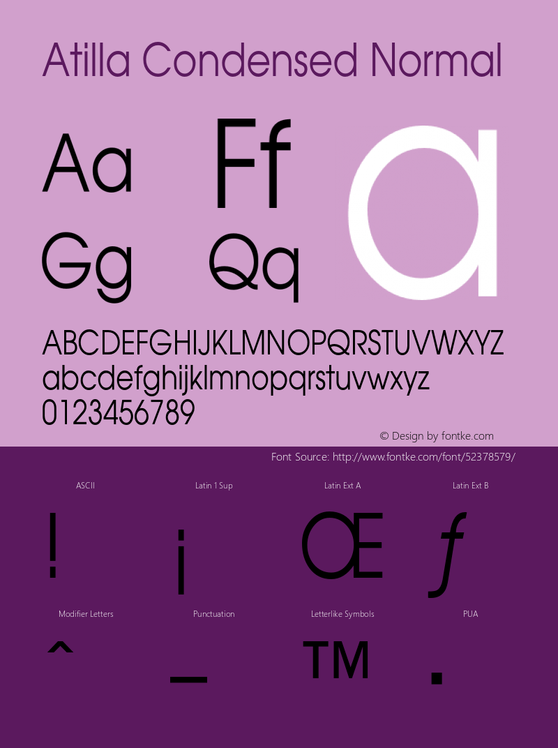 AtillaCondensedNormal Altsys Fontographer 4.1 1/27/95 {DfLp-URBC-66E7-7FBL-FXFA} Font Sample