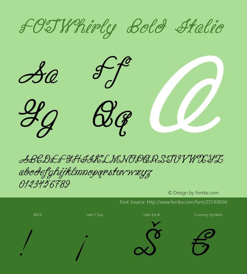 FOTWhirly-BoldItalic Version 1.000 Font Sample