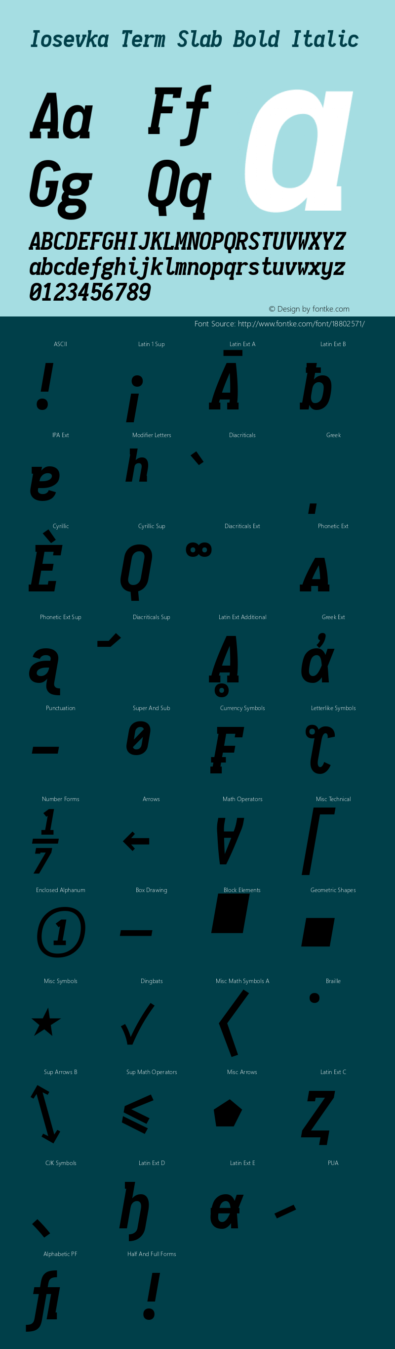 Iosevka Term Slab Bold Italic 1.11.0; ttfautohint (v1.5) Font Sample