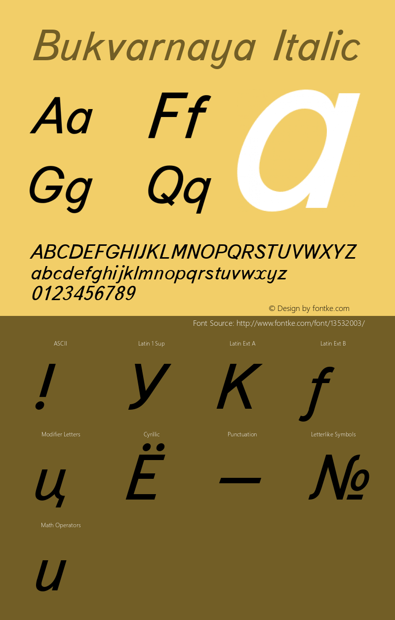 Bukvarnaya Italic 001.001 Font Sample