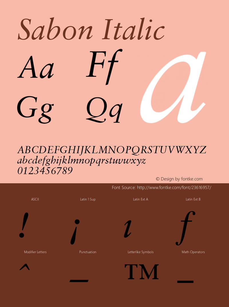 Sabon Italic V.1.0. Font Sample