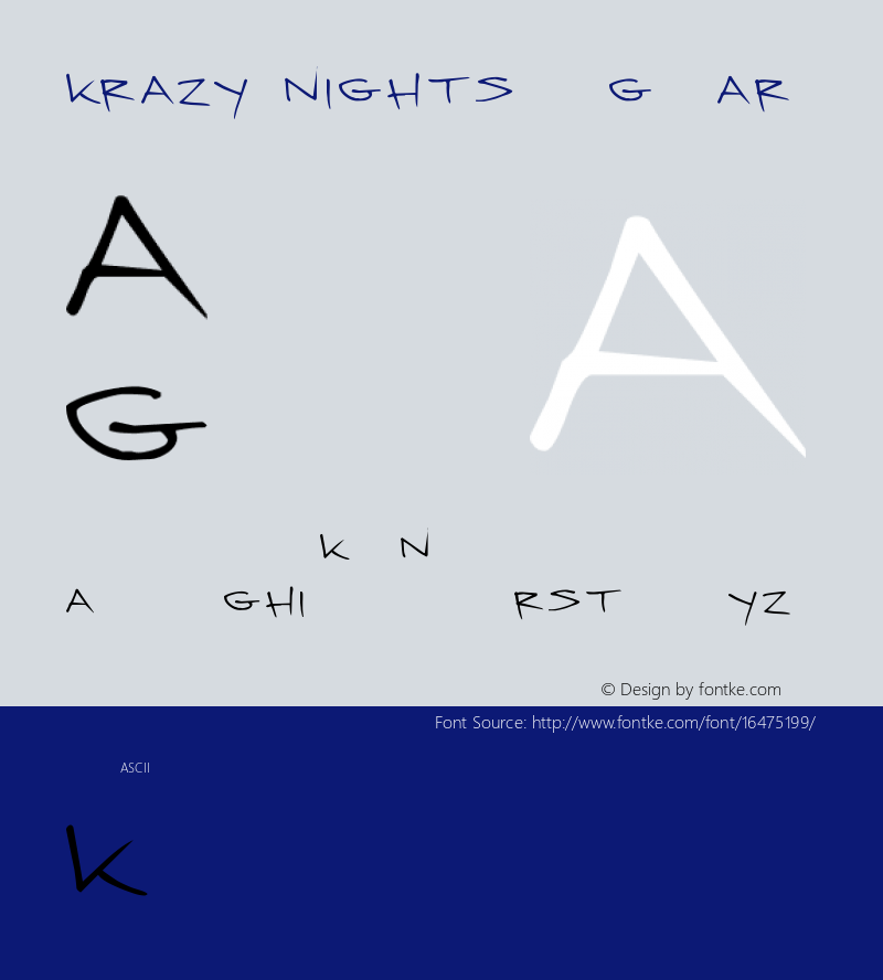 Krazy Nights Regular 2001; 1.0, initial release Font Sample