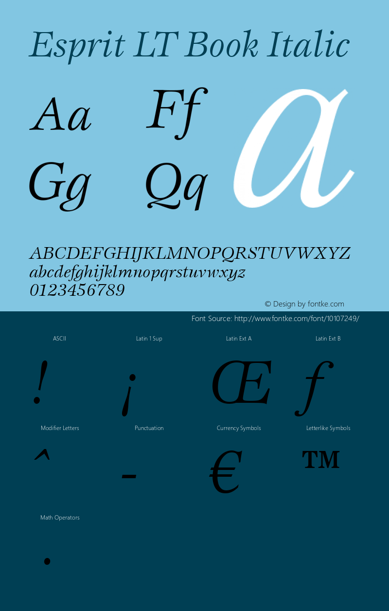Esprit LT Book Italic Version 6.1; 2002 Font Sample
