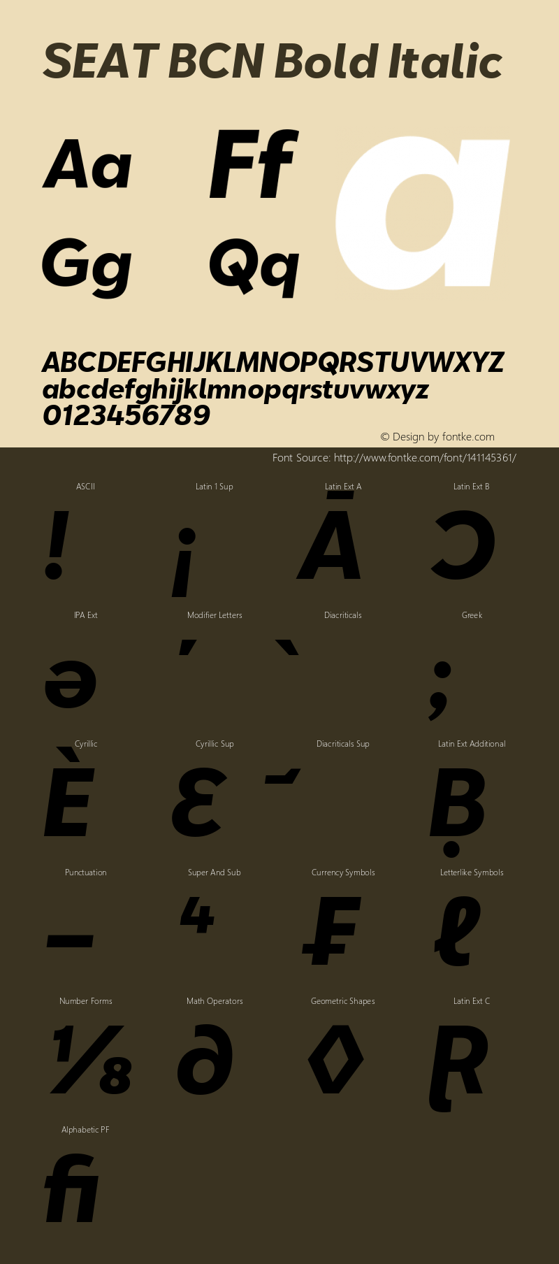 SEAT BCN Bold Italic Version 2.000 Font Sample
