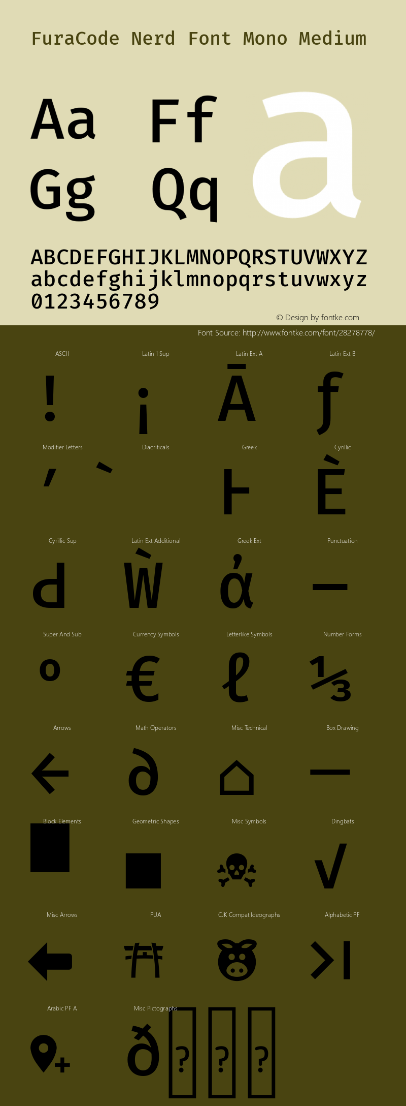 Fura Code Medium Nerd Font Complete Mono Version 1.205 Font Sample