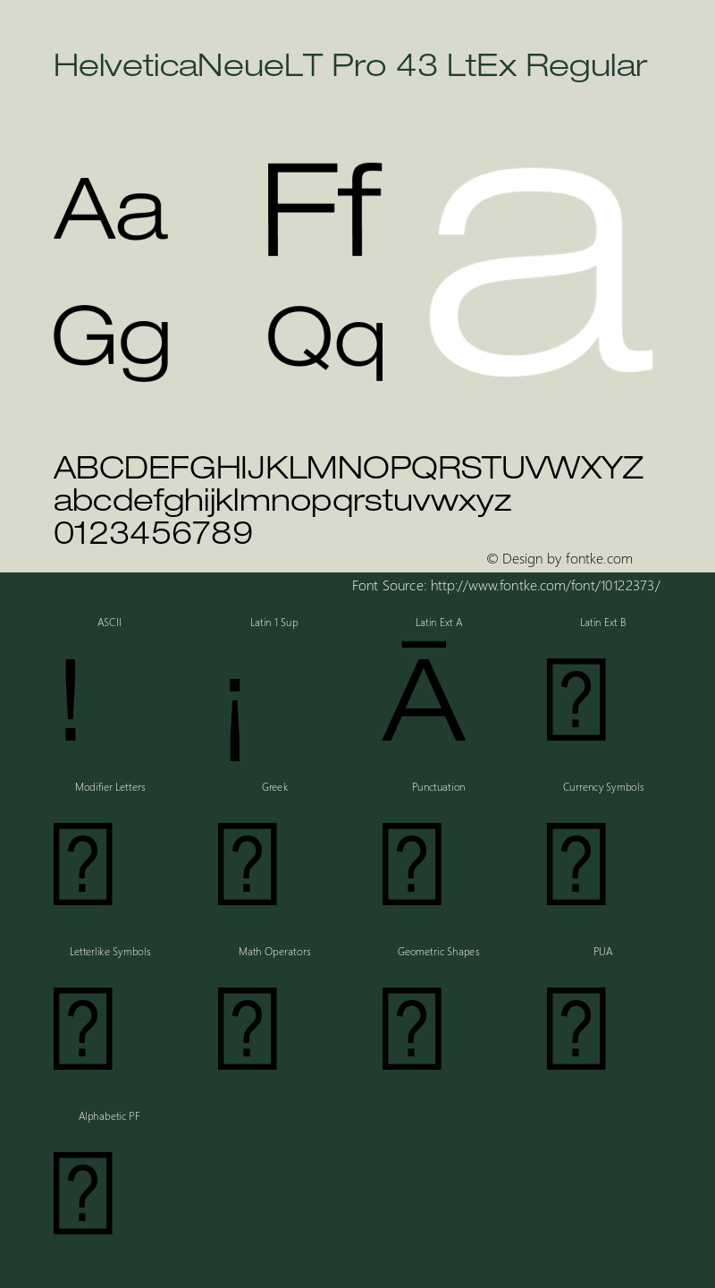 HelveticaNeueLT Pro 43 LtEx Regular Version 1.000;PS 001.000;Core 1.0.38 Font Sample