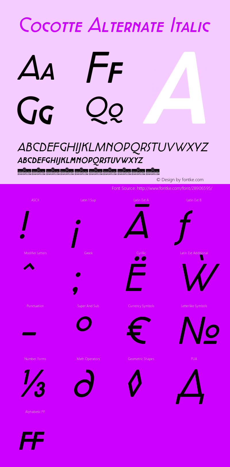 CocotteAlternate-Italic Version 2.001 Font Sample